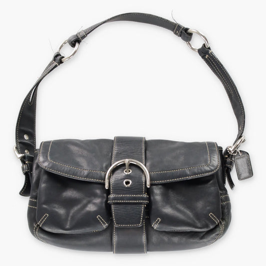 Vintage COACH J053 3653 Soho Double Pocket Black Leather Contrast Stitch Shoulder Handbag Bag