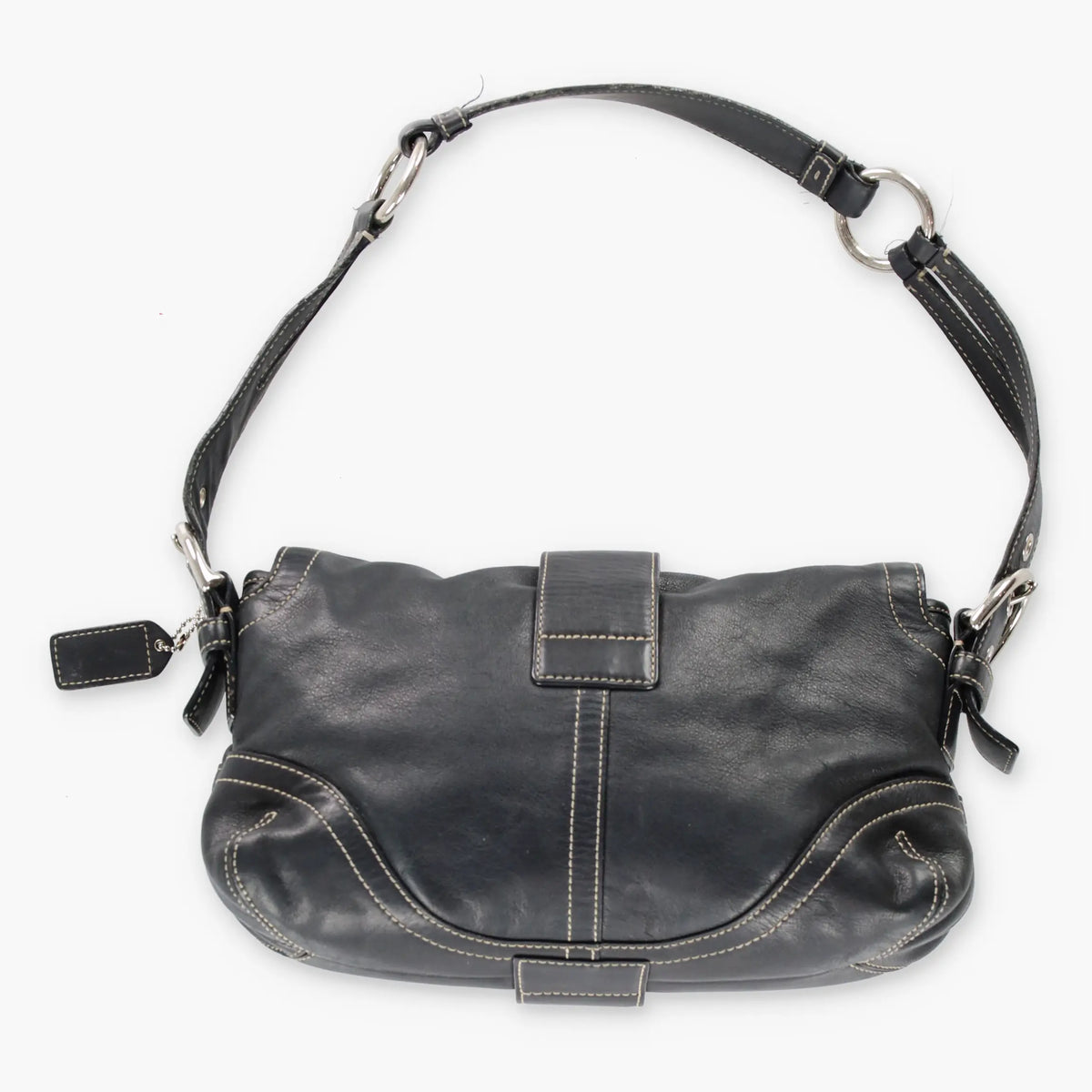 Vintage COACH J053 3653 Soho Double Pocket Black Leather Contrast Stitch Shoulder Handbag Bag