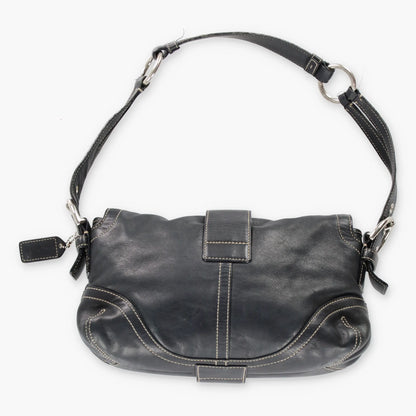 Vintage COACH J053 3653 Soho Double Pocket Black Leather Contrast Stitch Shoulder Handbag Bag