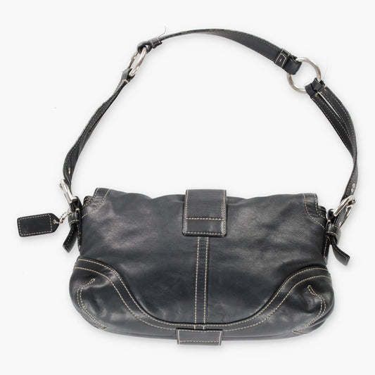 Vintage COACH J053 3653 Soho Double Pocket Black Leather Contrast Stitch Shoulder Handbag Bag