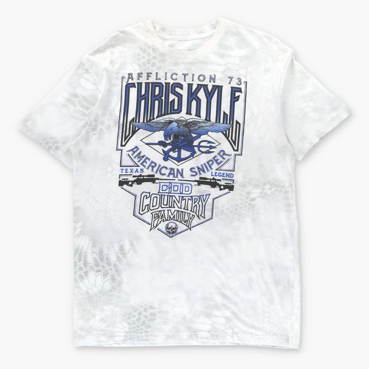 Vintage AFFLICTION Y2K Chris Kyle American Sniper 50/50 Skull Eagle T-Shirt (XL)