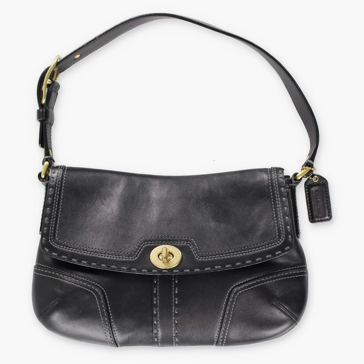 Vintage COACH J0793 11542 Hampton Soho Turnlock Black & Gold Leather Shoulder Bag
