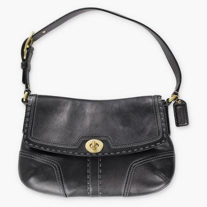 Vintage COACH J0793 11542 Hampton Soho Turnlock Black & Gold Leather Shoulder Bag