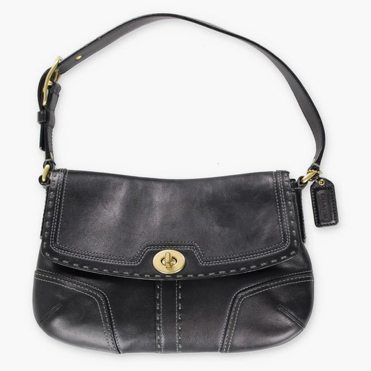 Vintage COACH J0793 11542 Hampton Soho Turnlock Black & Gold Leather Shoulder Bag