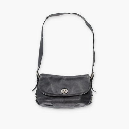Vintage COACH C1069 F15170 Legacy Turnlock Flap Crossbody Black Leather Satchel Bag