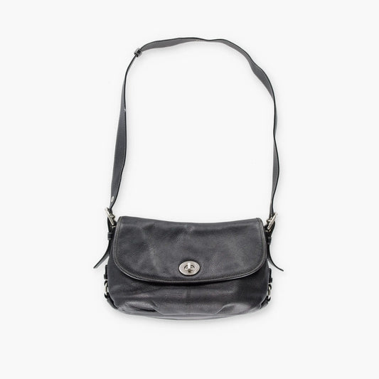 Vintage COACH C1069 F15170 Legacy Turnlock Flap Crossbody Black Leather Satchel Bag