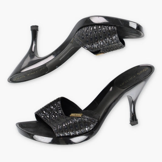Vintage LOUIS VUITTON Woven Leather Patent Black Mule Heels (36.5)