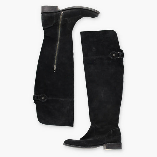 Vintage FRYE Shirley Buckle Suede Knee High Zip Riding Boots (7.5 B)