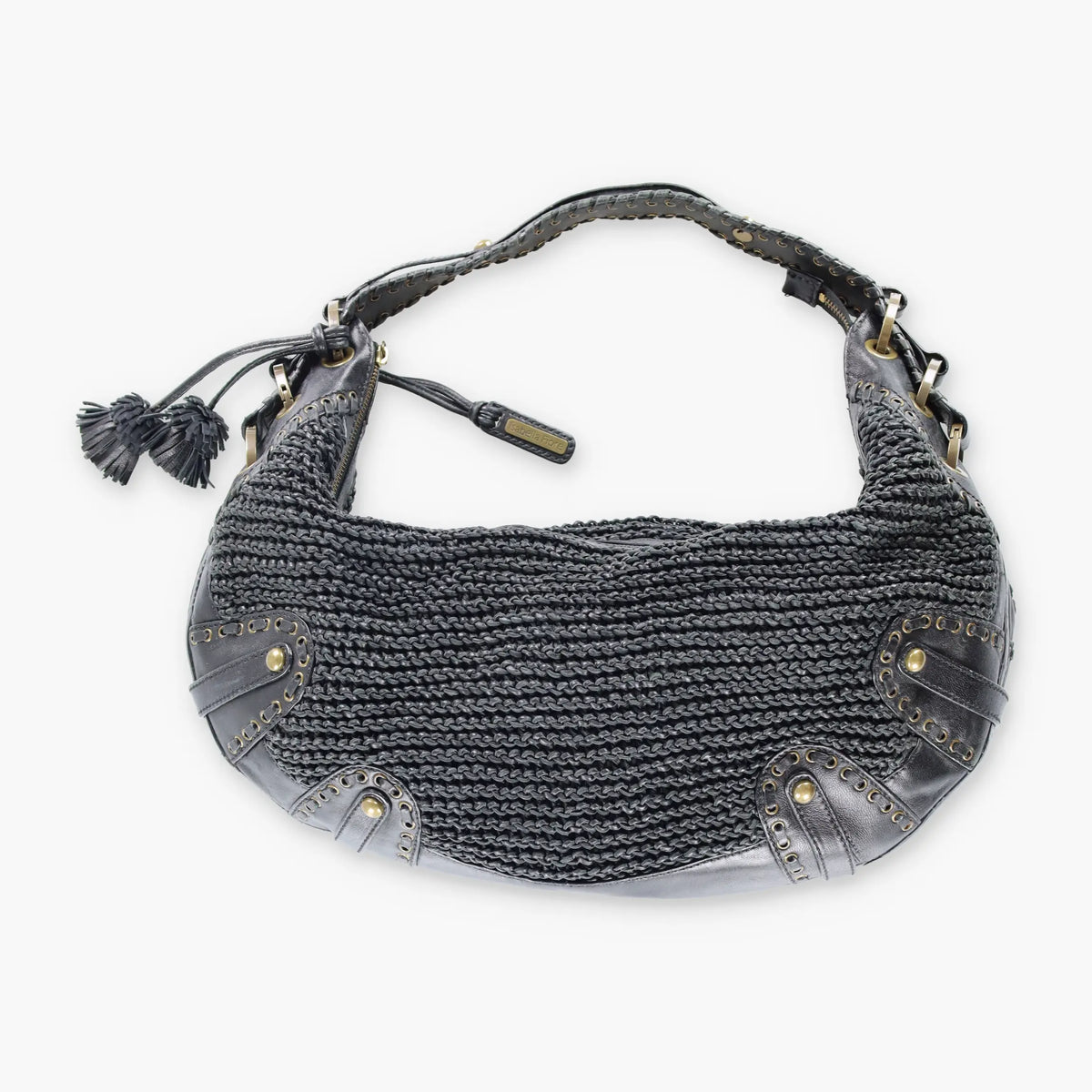ISABELLA FIORE Woven Black Leather Hobo Bag