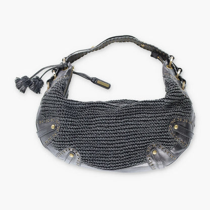 ISABELLA FIORE Woven Black Leather Hobo Bag