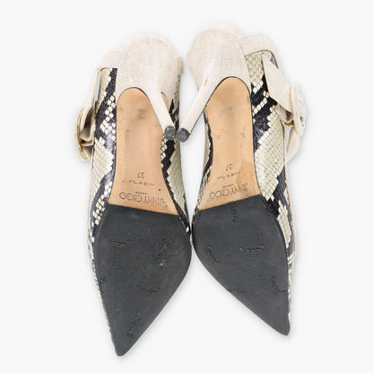 JIMMY CHOO 'Hendrix' Snakeskin & Linen Buckle Italian Made Stiletto Mule (37)