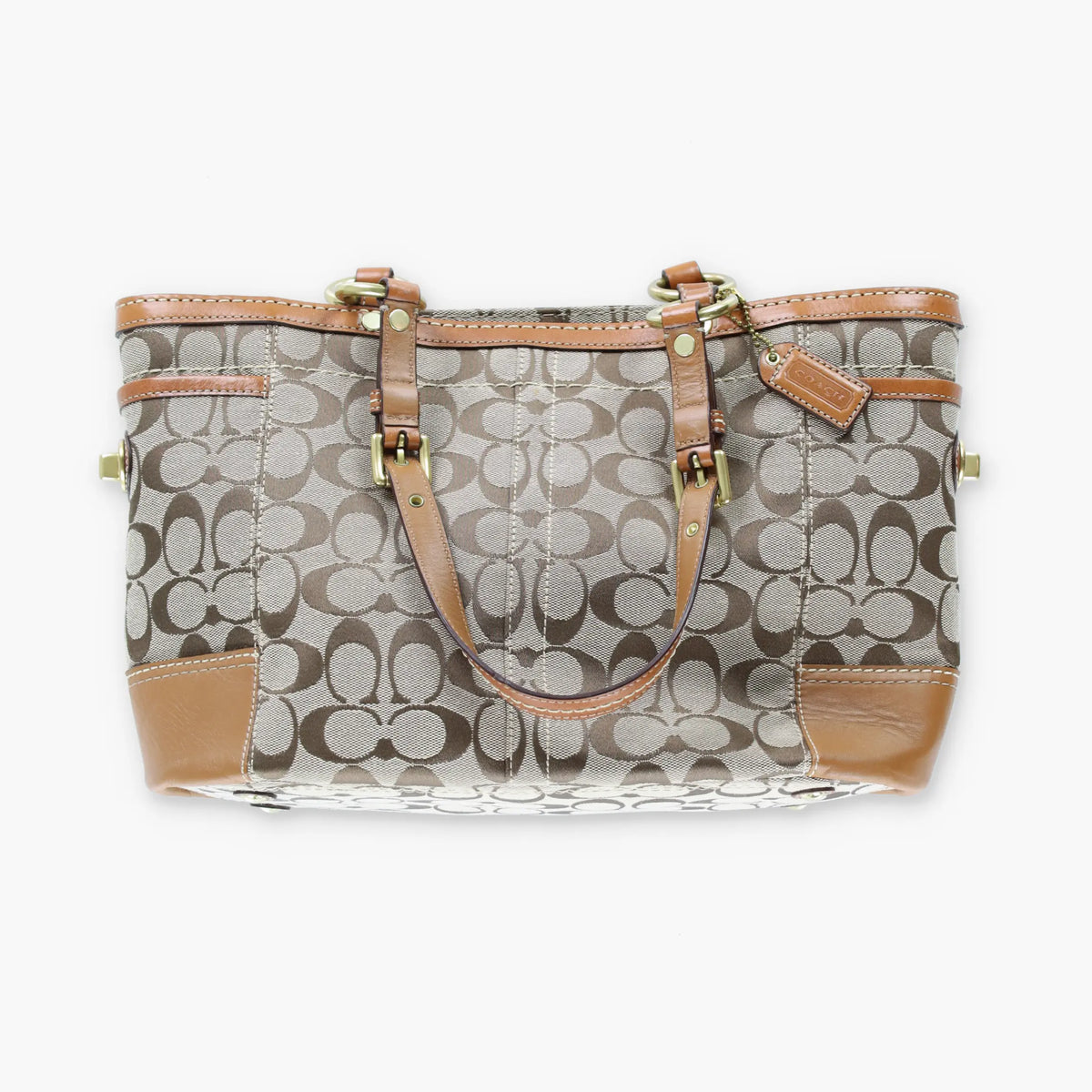 Vintage COACH 11237 Brown & Tan Signature Monogram Canvas & Leather Tote Bag