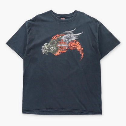 HARLEY DAVIDSON Winged Boar Corpus Christi Texas Black Motorcycle Tee (XXL)