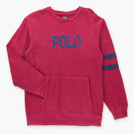 Vintage POLO RALPH LAUREN Embroidered Felt Spell Out Logo Patch Knit Sweater (M TALL)