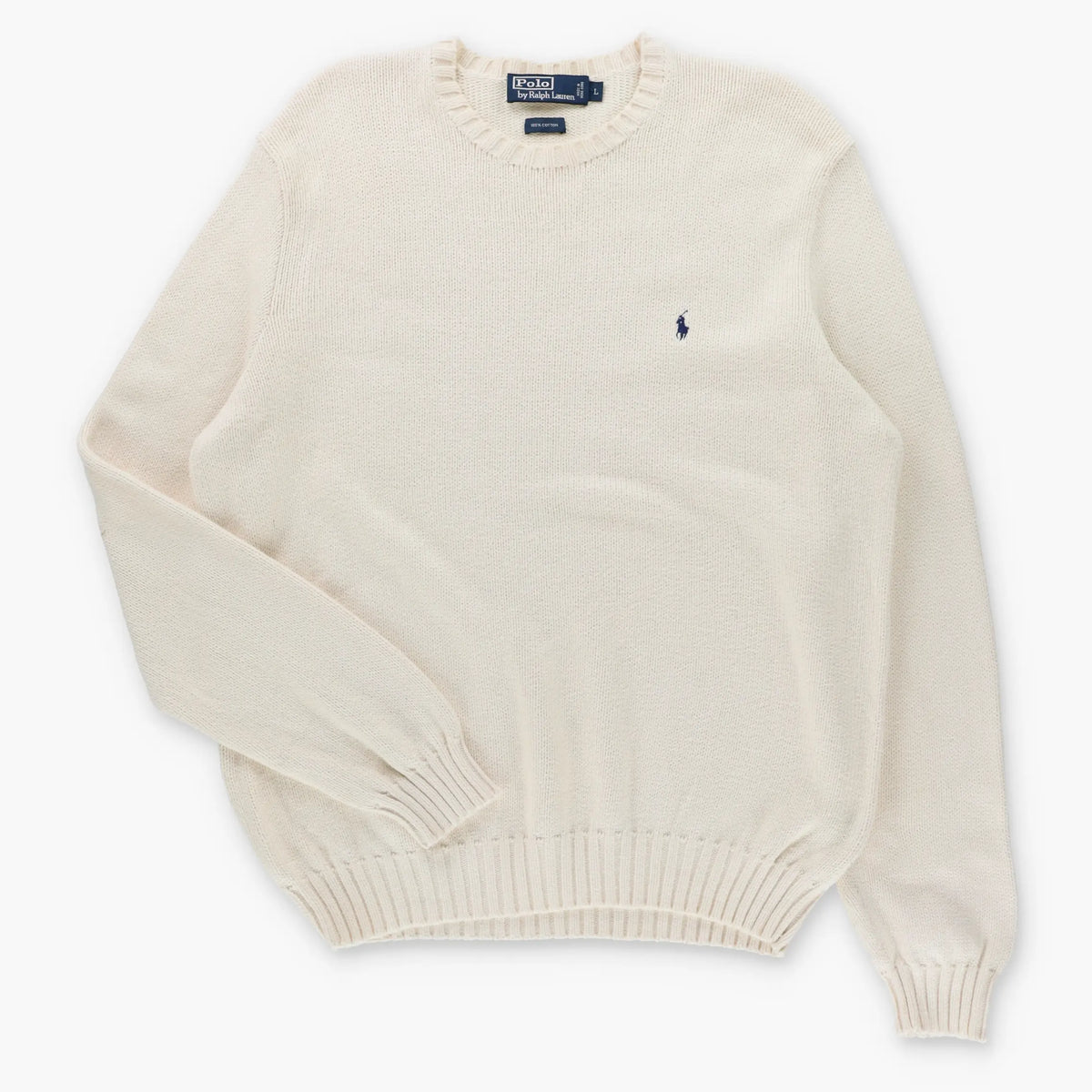 Vintage RALPH LAUREN POLO Embroidered Pony Logo Cream Knit Sweater (L)