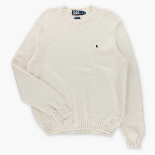Vintage RALPH LAUREN POLO Embroidered Pony Logo Cream Knit Sweater (L)