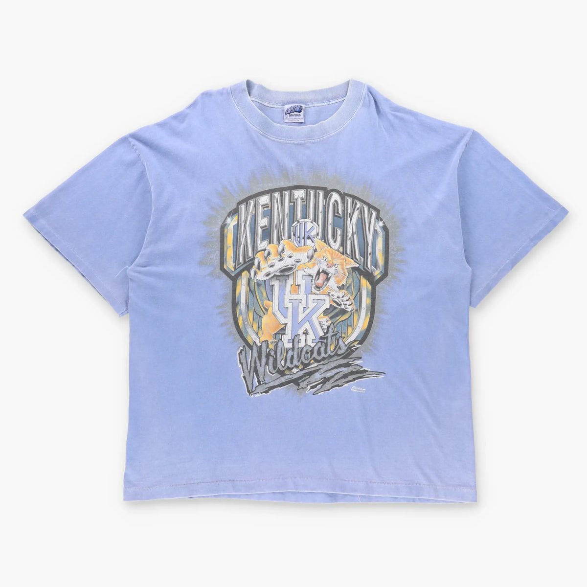 Vintage KENTUCKY WILDCATS College Basketball Blue USA Made Single Stitch T-Shirt (XXL)