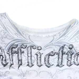 AFFLICTION Rare Winged Cross Silver & White USA Made Y2K T-Shirt (XL)
