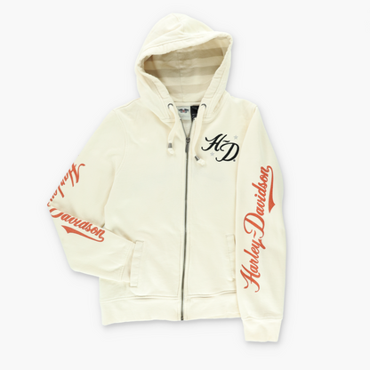 HARLEY DAVIDSON Orange Rhinestone Logo Hoodie Sweatshirt (M-L)