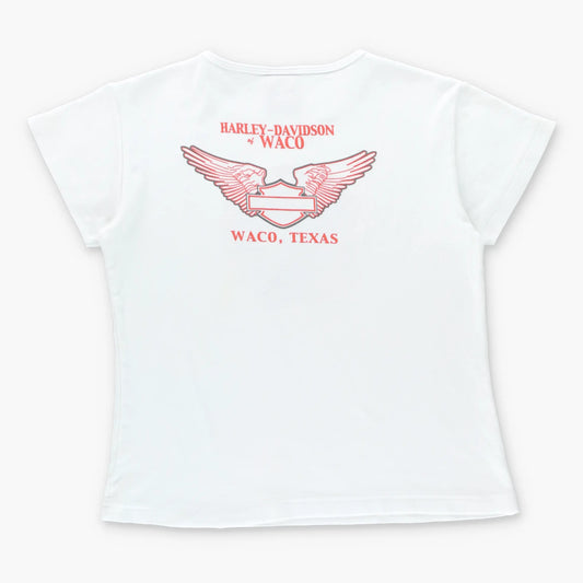 Vintage HARLEY DAVIDSON Glitter Eagle & Motorbike Waco Texas Y2K Baby Tee (Women's L)