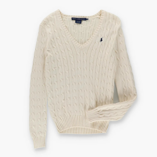 Vintage RALPH LAUREN SPORT Embroidered V-Neck Knit Sweater (Women's M)