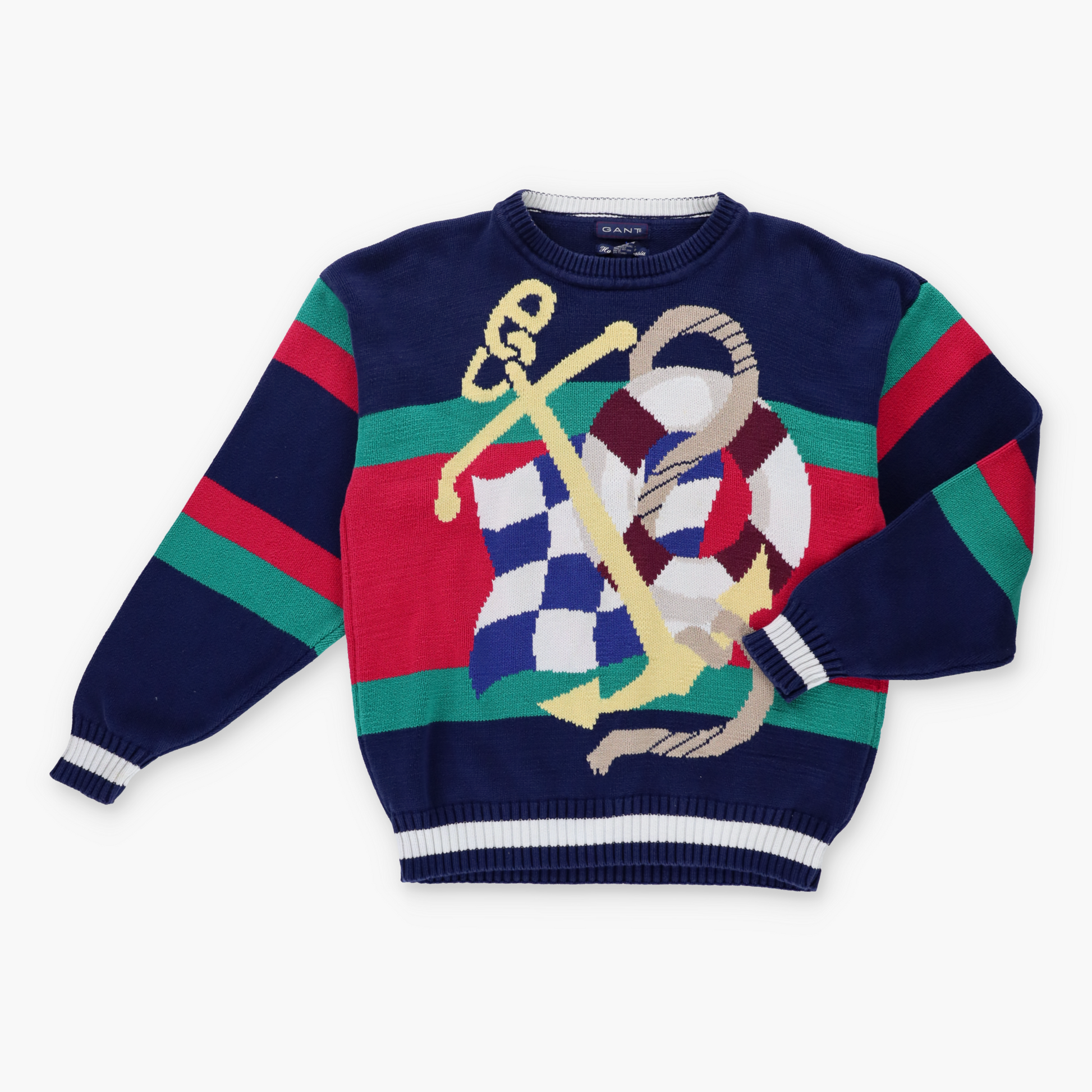 Vintage GANT Block Colour Anchor Hand Intarsia Knit Sweater (XL) Vintage Sole Melbourne