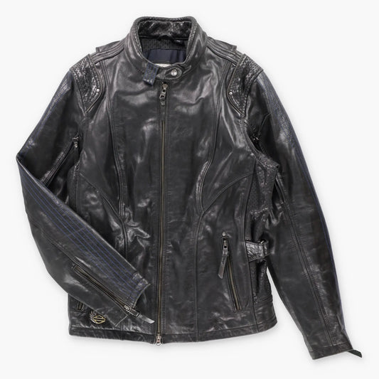 HARLEY DAVIDSON 115th Anniversary Embroidered Logo Patch Black Leather Jacket (Women's L-XL)