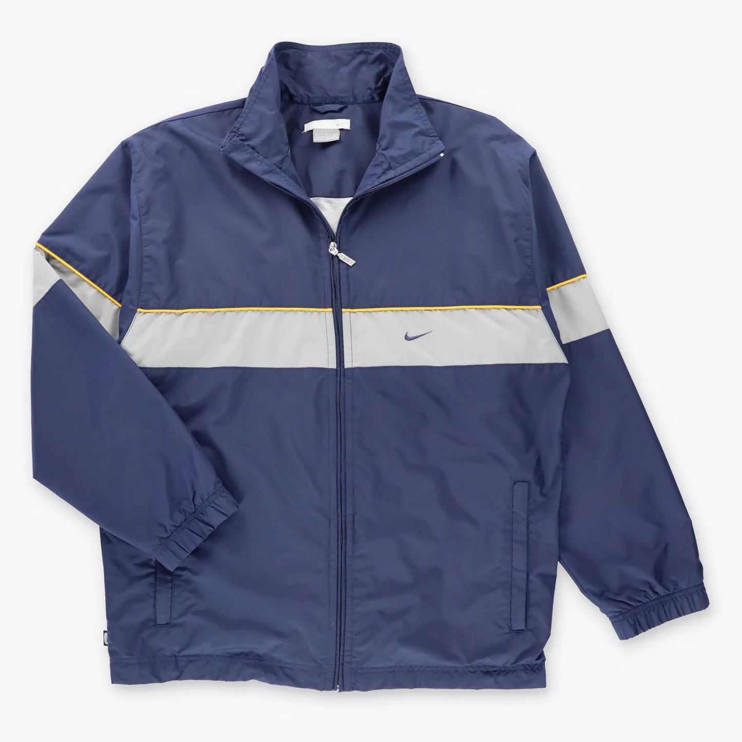 Vintage NIKE Embroidered Logo Navy Blue Colour Block Windbreaker Jacket (L)