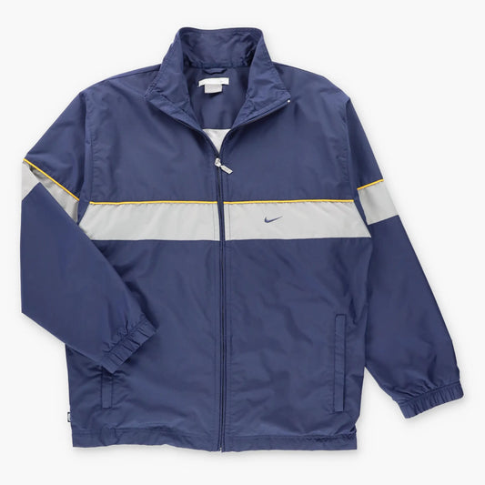 Vintage NIKE Embroidered Logo Navy Blue Colour Block Windbreaker Jacket (L)