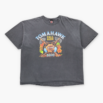 Vintage 2002 HARLEY DAVIDSON Tomahawk Fall Ride Faded Black Tee (XXXL) Vintage Sole Melbourne