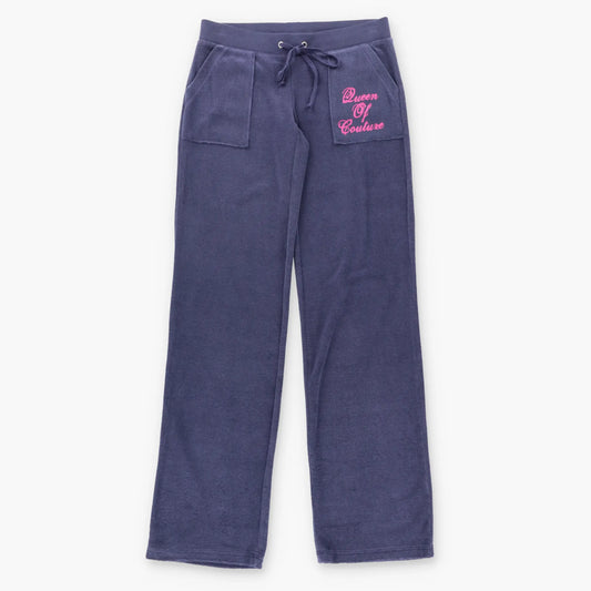 Vintage JUICY COUTURE "Queen Of Couture" Navy Terry Cloth Straight Leg Track Pants With Original Tag (Women's S)