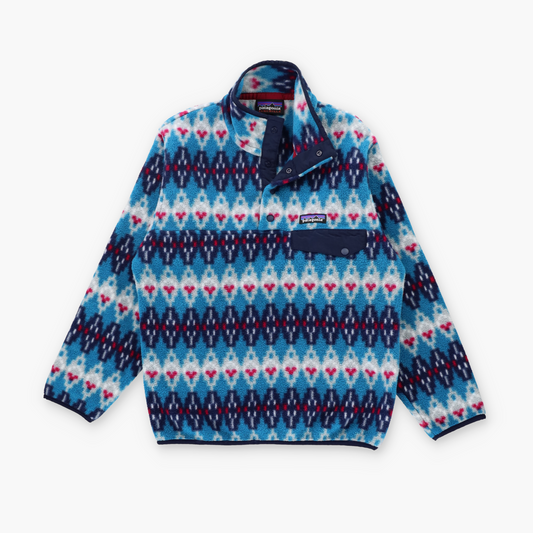 PATAGONIA Blue & Red 'Synchilla' Aztec Stripe 1/4 Snap Fleece Sweatshirt (XXS)