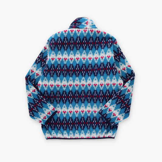 PATAGONIA Blue & Red 'Synchilla' Aztec Stripe 1/4 Snap Fleece Sweatshirt (XXS)