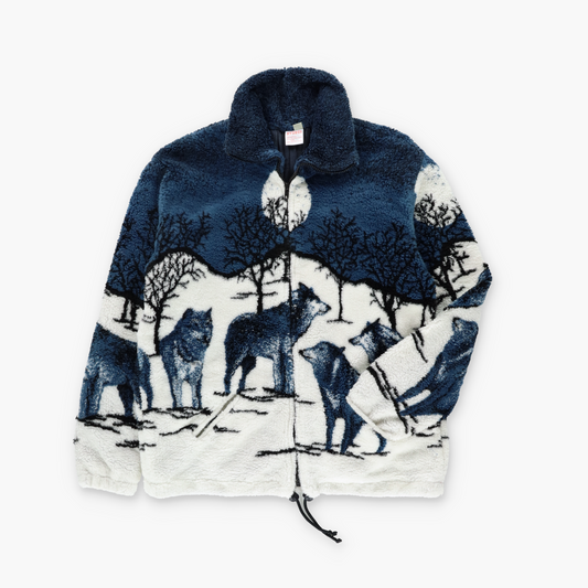 Wolves & Full Moon All Over Fleece Jacket England Made (S-M)