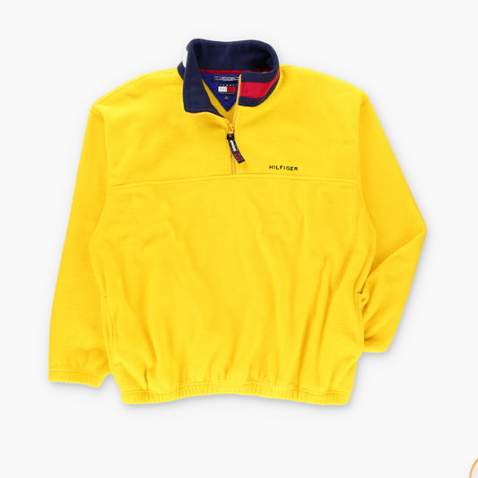 TOMMY HILFIGER Flag Logo 1/4 Zip Yellow Fleece Sweatshirt (XL-XXL)