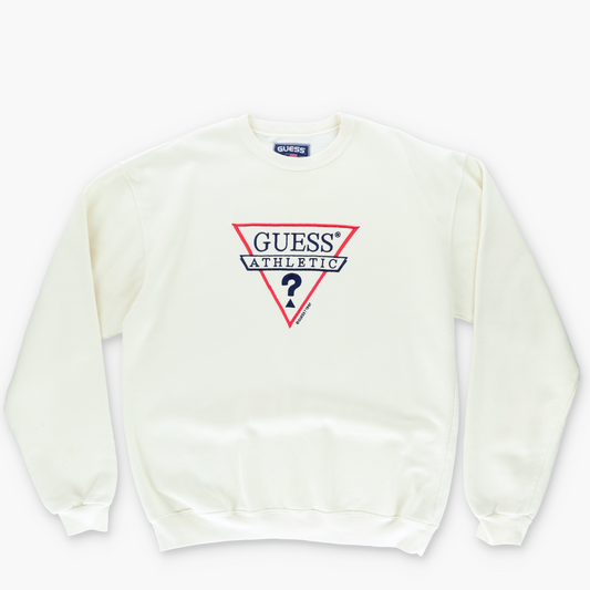 GUESS SPORT 'Athletic' 1997 Embroidered Logo Cream Sweatshirt (XL)