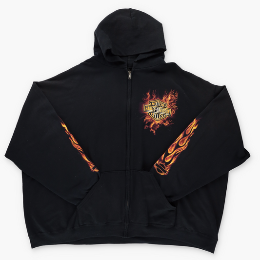HARLEY DAVIDSON 'Indy West' Flames Graphic Zip-Up Hooded Sweatshirt (XXXL)