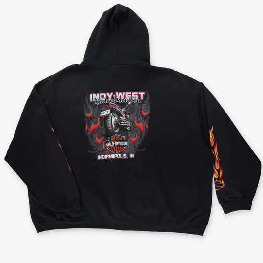 HARLEY DAVIDSON 'Indy West' Flames Graphic Zip-Up Hooded Sweatshirt (XXXL)
