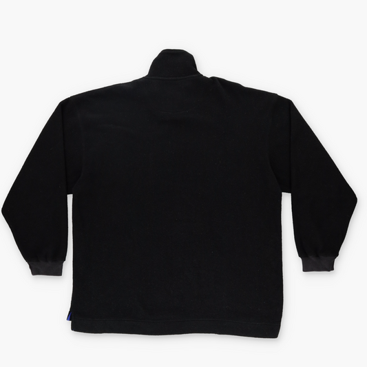 GUESS 'Classics' Blue Embroidered Spell Out Logo Black 1/4 Zip Fleece Jumper (XL)
