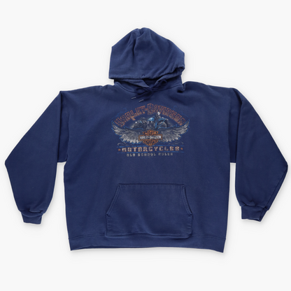 HARLEY DAVIDSON 'Old School Rules' Double Sided Navy Hooded Sweatshirt (L)