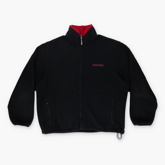 RALPH LAUREN POLO SPORT 90s Black & Red Zip-up Fleece Jacket (XL)