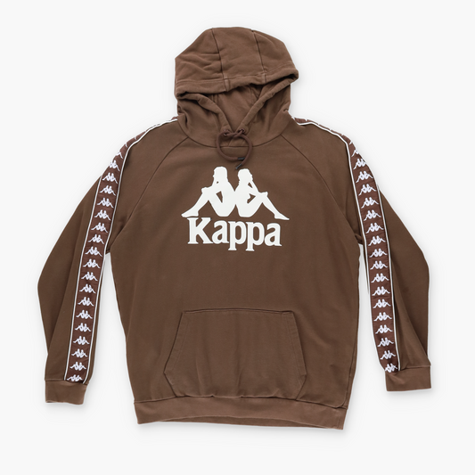 KAPPA Large Logo Striped Logo Sleeve Detailed Brown Hooded Sweatshirt (XL)