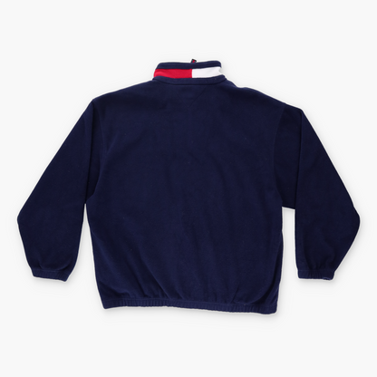 TOMMY HILFIGER 90s Stripe Collar Embroidered Logo 1/4 Zip Fleece Sweatshirt (XL)