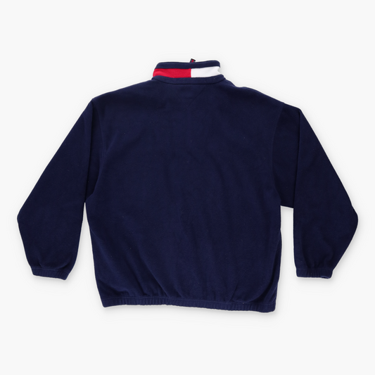 TOMMY HILFIGER 90s Stripe Collar Embroidered Logo 1/4 Zip Fleece Sweatshirt (XL)