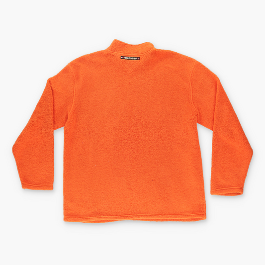 TOMMY HILFIGER 'Cold Stop' Logo Stripe Orange 1/4 Zip Fleece Sweatshirt (XL)