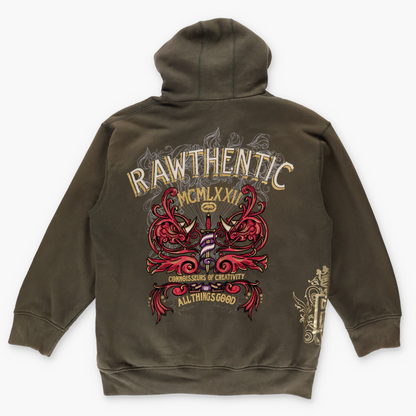 ECKO UNLTD Y2K 'Rawthentic' Bedazzled Sword Chain Grunge Brown Sweatshirt (XL)
