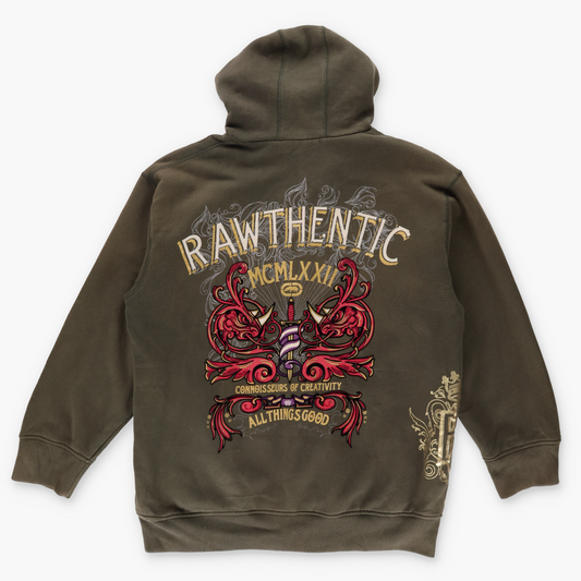 ECKO UNLTD Y2K 'Rawthentic' Bedazzled Sword Chain Grunge Brown Sweatshirt (XL)