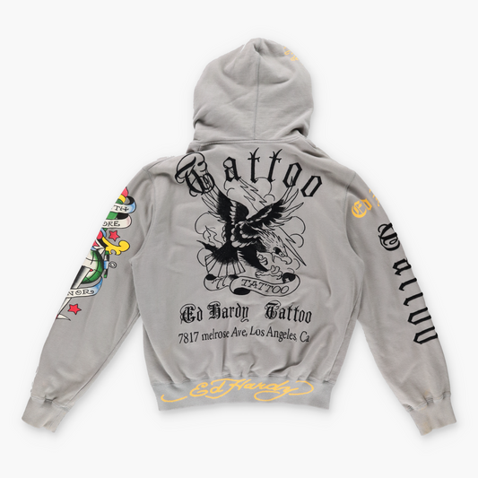ED HARDY Y2K 'Tattoo' Embroidered Skull Grunge Grey Sweatshirt (XXL)