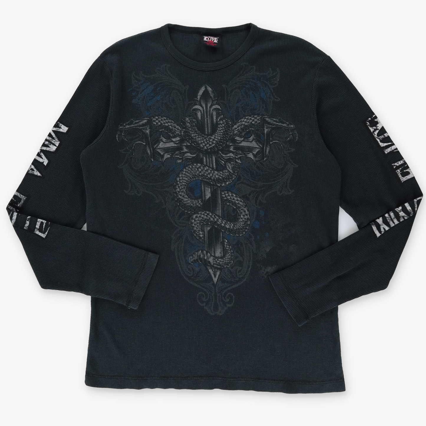 MMA ELITE Y2K Serpent Cross Grunge Long Sleeve Black Thermal Tee (L)