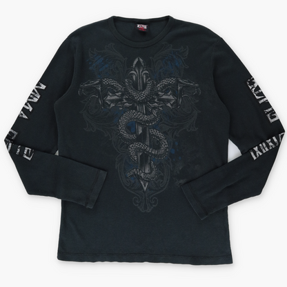 MMA ELITE Y2K Serpent Cross Grunge Long Sleeve Black Thermal Tee (L)